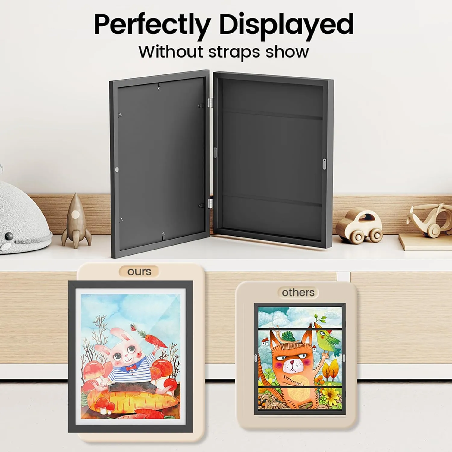 BAIJIALI Black Art Frames for Kids Artwork - Front Opening Holds 150 Drawings, 3D Crafts - 2 Packs 8.5x11 with mat or 9x12 without Mat