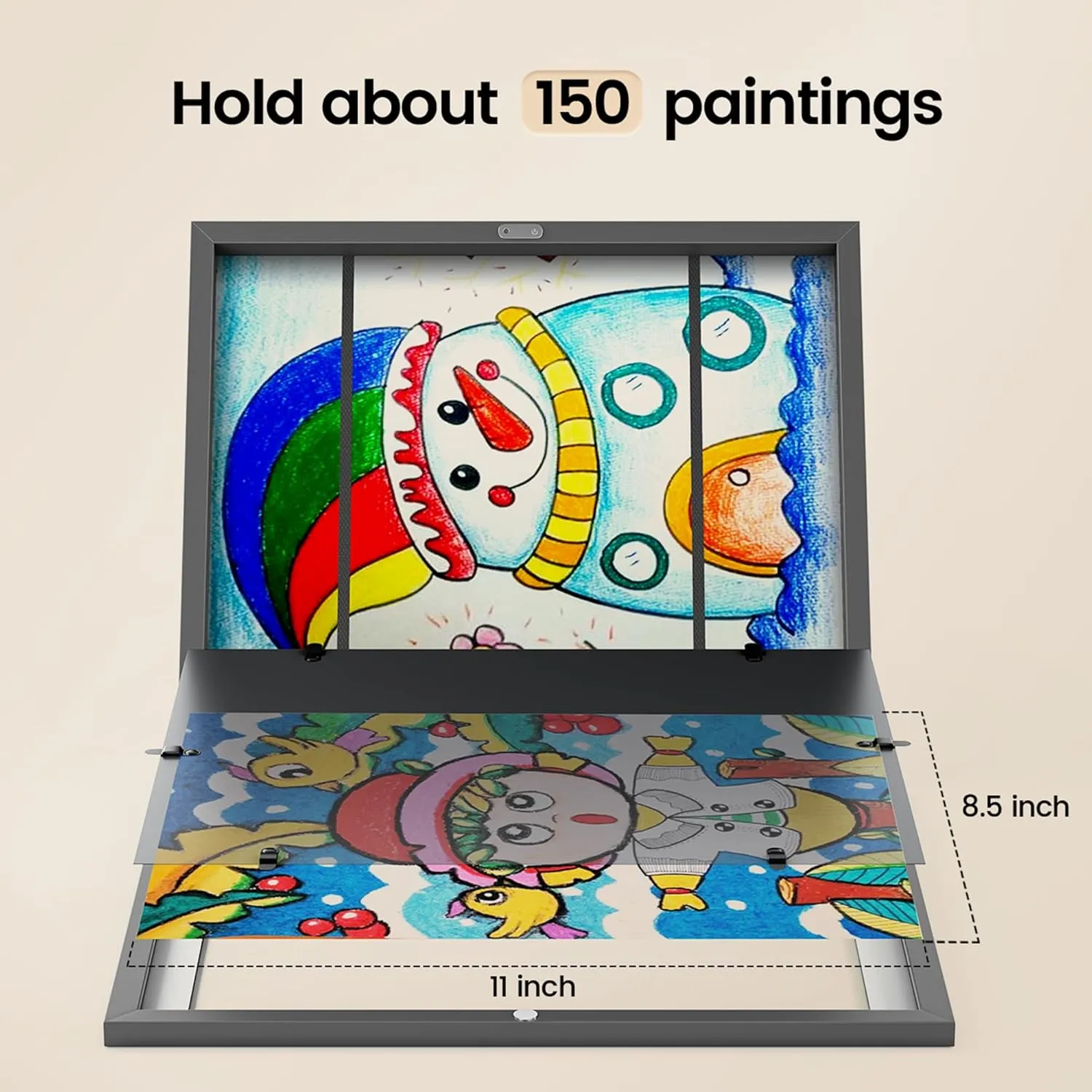 BAIJIALI Black Art Frames for Kids Artwork - Front Opening Holds 150 Drawings, 3D Crafts - 2 Packs 8.5x11 with mat or 9x12 without Mat