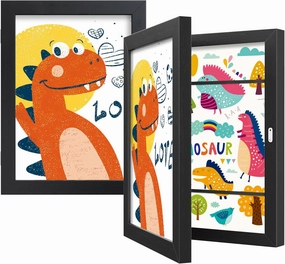 BAIJIALI Black Art Frames for Kids Artwork - Front Opening Holds 150 Drawings, 3D Crafts - 2 Packs 8.5x11 with mat or 9x12 without Mat