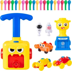Balloon Launcher Toy Set, Balloon Pump Rocket Launcher with 20 Balloons and 2 Balloon Powered Car Toys, Spaceship Toy, Astronaut Figure, Crab Race Car Toy for Kids 3 4 5 6 7 Years Gifts