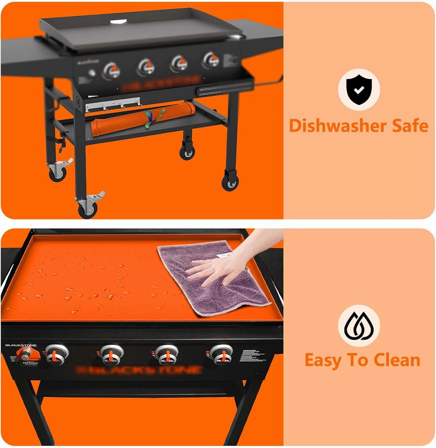 BANGIE Griddle Cover Mat for Blackstone 28 Inch Griddle Accessories - Full Wrap-Around Protection Silicone Mat for Griddle - Food Grade Silicone Grill Mat - ORANGE