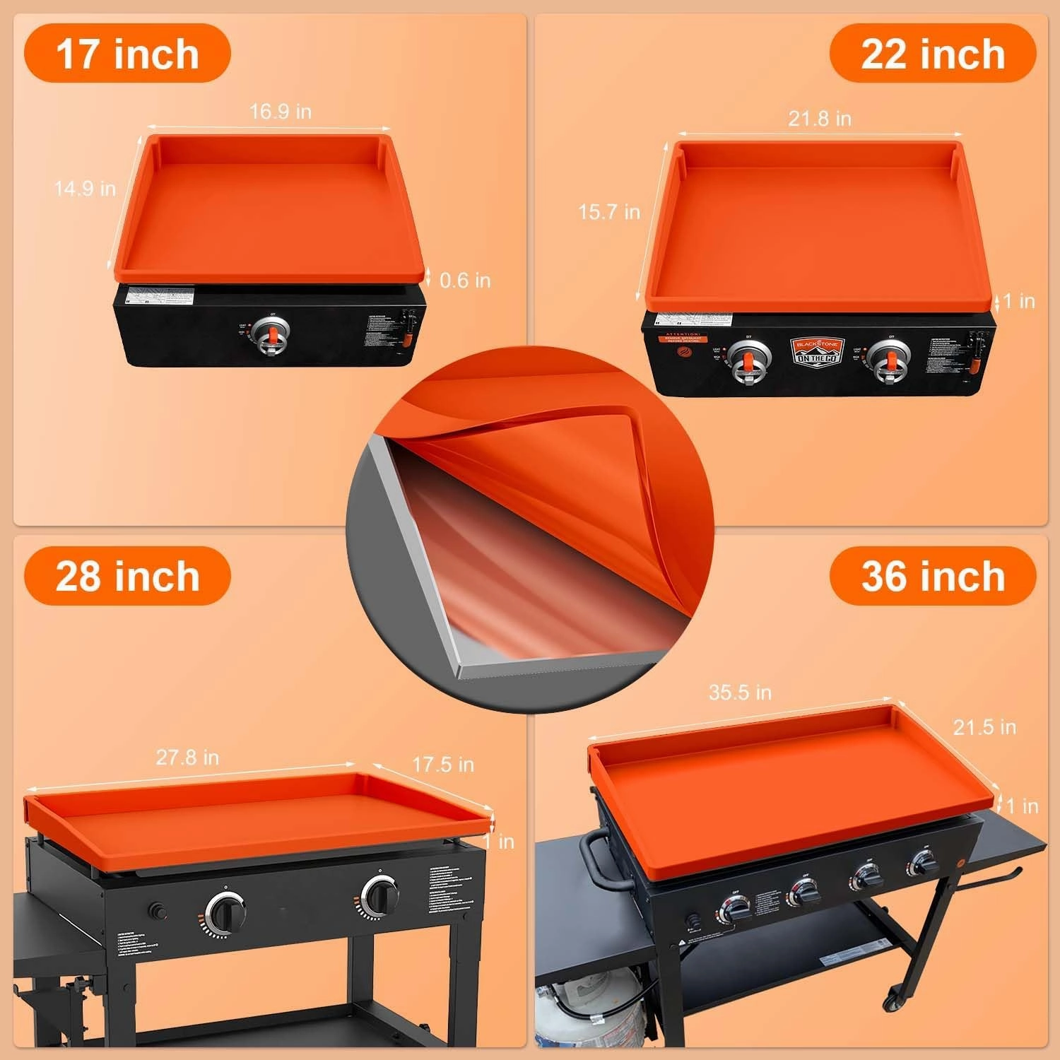 BANGIE Griddle Cover Mat for Blackstone 28 Inch Griddle Accessories - Full Wrap-Around Protection Silicone Mat for Griddle - Food Grade Silicone Grill Mat - ORANGE