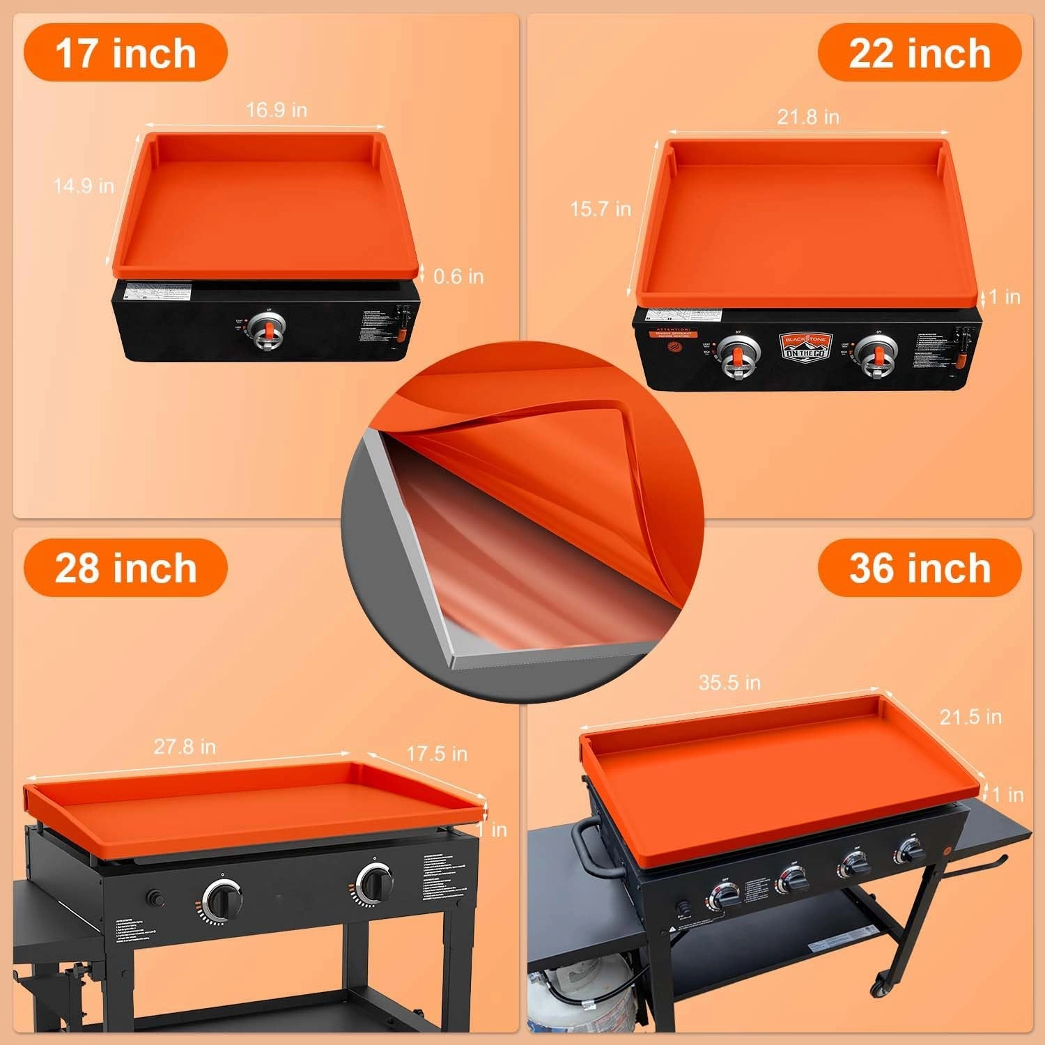 BANGIE Griddle Cover Mat for Blackstone 36 Inch Griddle Accessories | Full Wrap-Around Protection Silicone Mat for Griddle | Food Grade Silicone Grill Mat | ORANGE