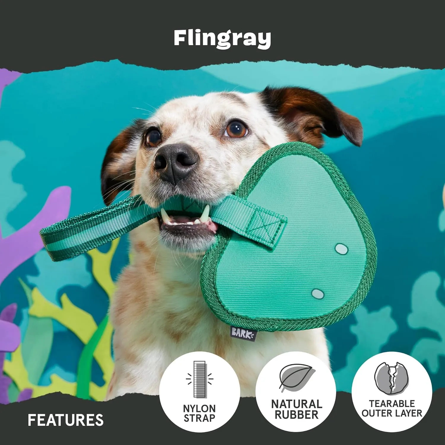 Barkbox Flingray Dog Toy for Large Aggressive Chewers – Durable with Squeaky Rubber Core, Perfect for Tough Play and Long-Lasting Fun