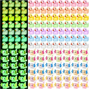 Barydat 200 Pcs Luminous Mini Resin Animals Bulk Glow in The Dark Resin Axolotls Tiny Ducks Miniature Figurines for Hide and See Decor Dollhouse Decor Landscape Garden Fairy Toys for Crafts DIY