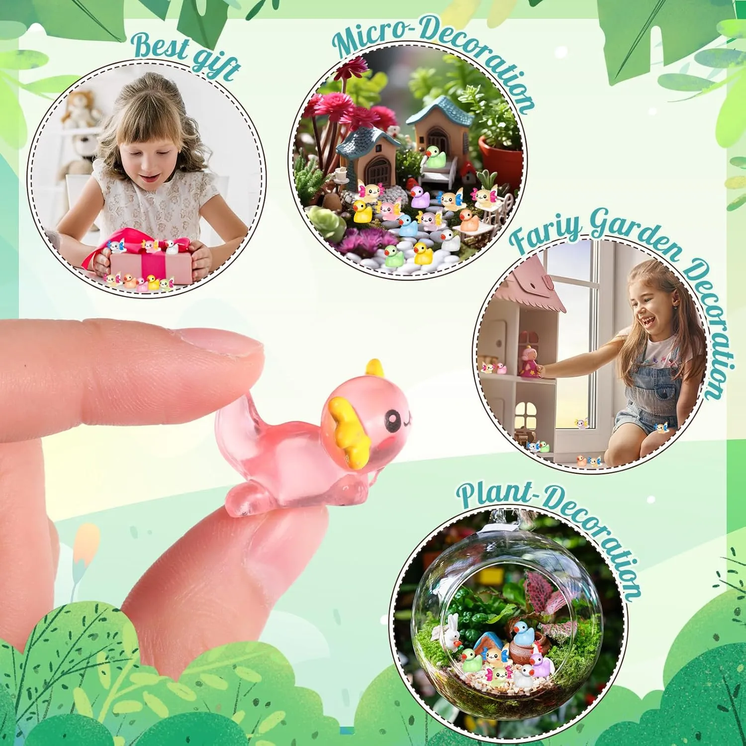 Barydat 200 Pcs Luminous Mini Resin Animals Bulk Glow in The Dark Resin Axolotls Tiny Ducks Miniature Figurines for Hide and See Decor Dollhouse Decor Landscape Garden Fairy Toys for Crafts DIY