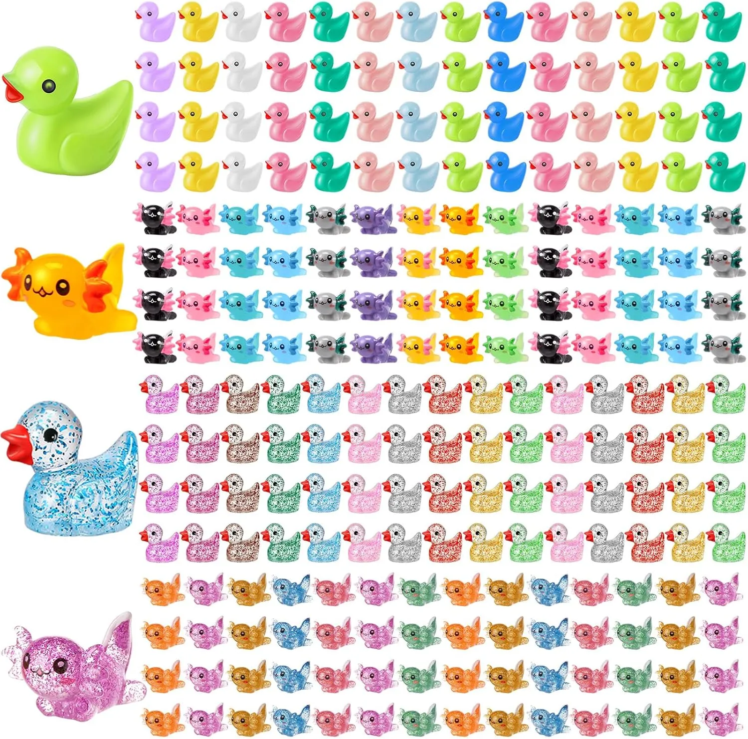 Barydat 200 Pcs Tiny Resin Animals Mini Resin Figures Duck Bulk Axolotls for Hide and Seek, Small Variety Animals Micro Garden Landscape Ornament Dollhouse Party Favors Crafts