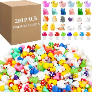 Barydat 200 Pieces Mini Resin Animals Figures Tiny Resin Miniatures Toys Garden Accessories for Pranks Hide Party Favor Gifts Crafts Aquarium Dollhouse Garden Decoration(Animal)