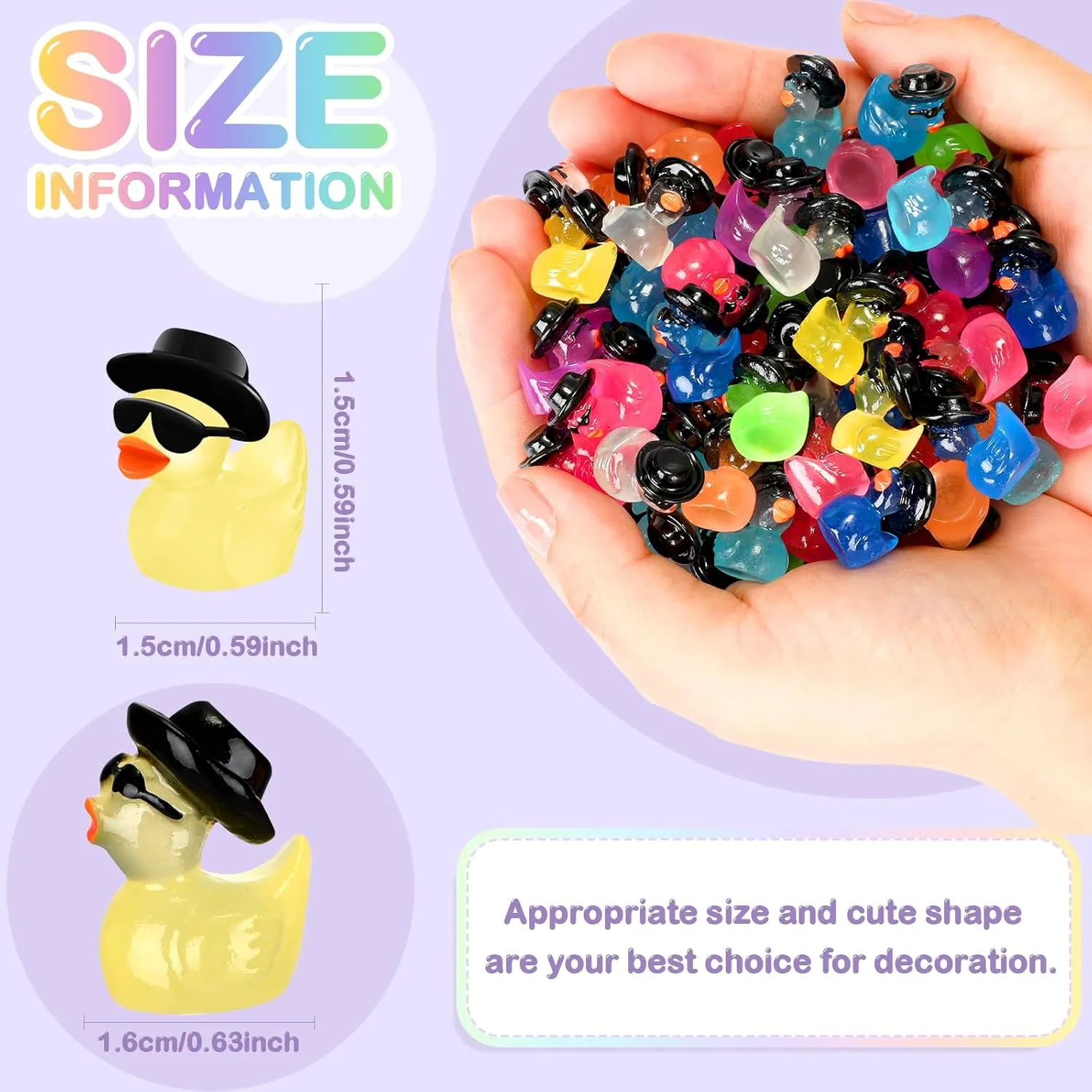 Barydat 250 Pcs Mini Resin Ducks Bulk Glow in The Dark Colorful Tiny Cowboy Duck to Hide Miniature Dollhouse Ornament for Summer Birthday Micro Fairy Landscape Aquarium DIY Craft Cake