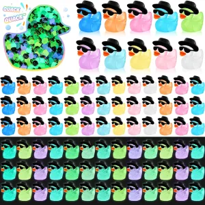 Barydat 250 Pcs Mini Resin Ducks Bulk Glow in The Dark Colorful Tiny Cowboy Duck to Hide Miniature Dollhouse Ornament for Summer Birthday Micro Fairy Landscape Aquarium DIY Craft Cake