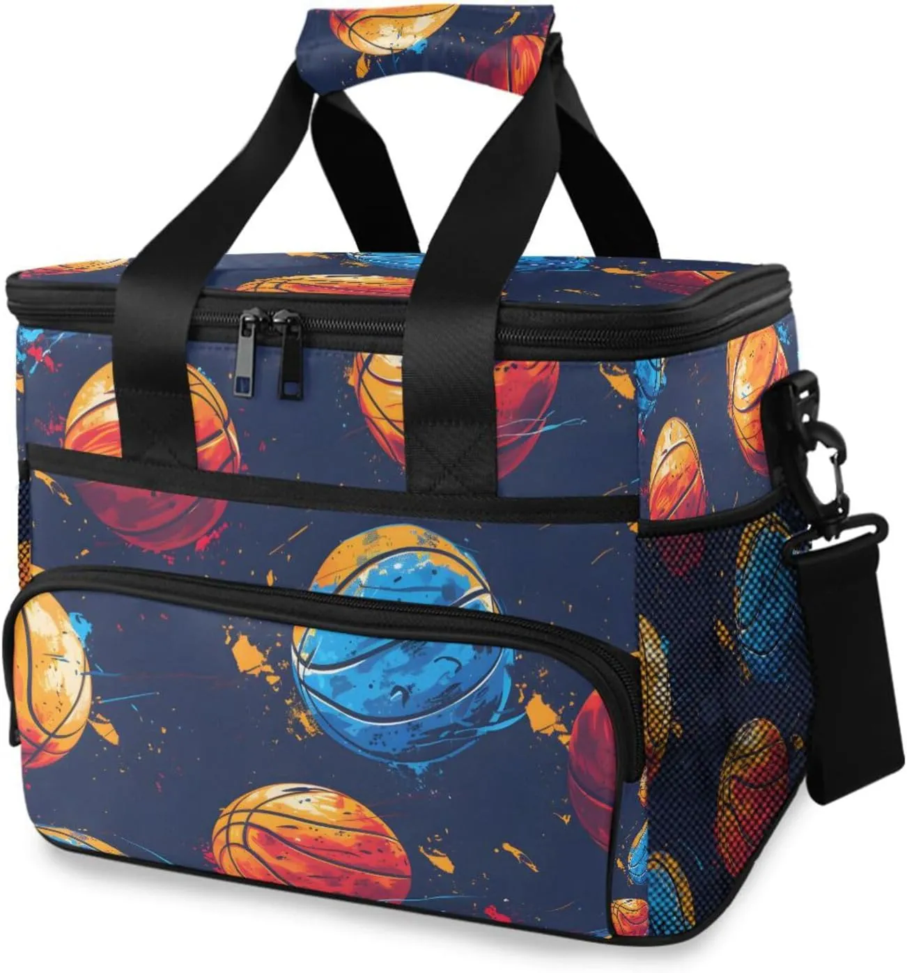 Basketball Blue Cooler Bag Insulated Cooler Soft Sided Cooler 24 Can Portable Picnic Bag Large Leakproof Lunch Bag Box for Beach Grocery Camping Travel Car Men Women