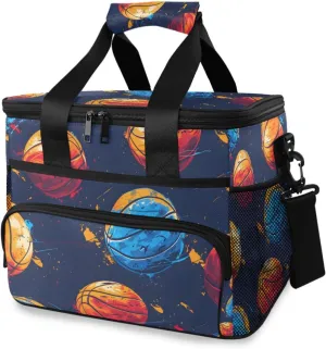 Basketball Blue Cooler Bag Insulated Cooler Soft Sided Cooler 24 Can Portable Picnic Bag Large Leakproof Lunch Bag Box for Beach Grocery Camping Travel Car Men Women