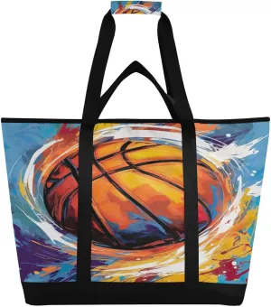 Basketball Painting Reusable Insulated Lunchbox Cooler Bag, Leakproof Kitchen Grocery Bag Collapsible Portable Cooler Tote Bag for Picnic, Camping, Office, Travel