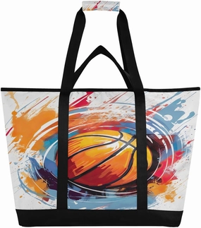 Basketball Paintin Reusable Insulated Lunchbox Cooler Bag, Leakproof Kitchen Grocery Bag Collapsible Portable Cooler Tote Bag for Picnic, Camping, Office, Travel