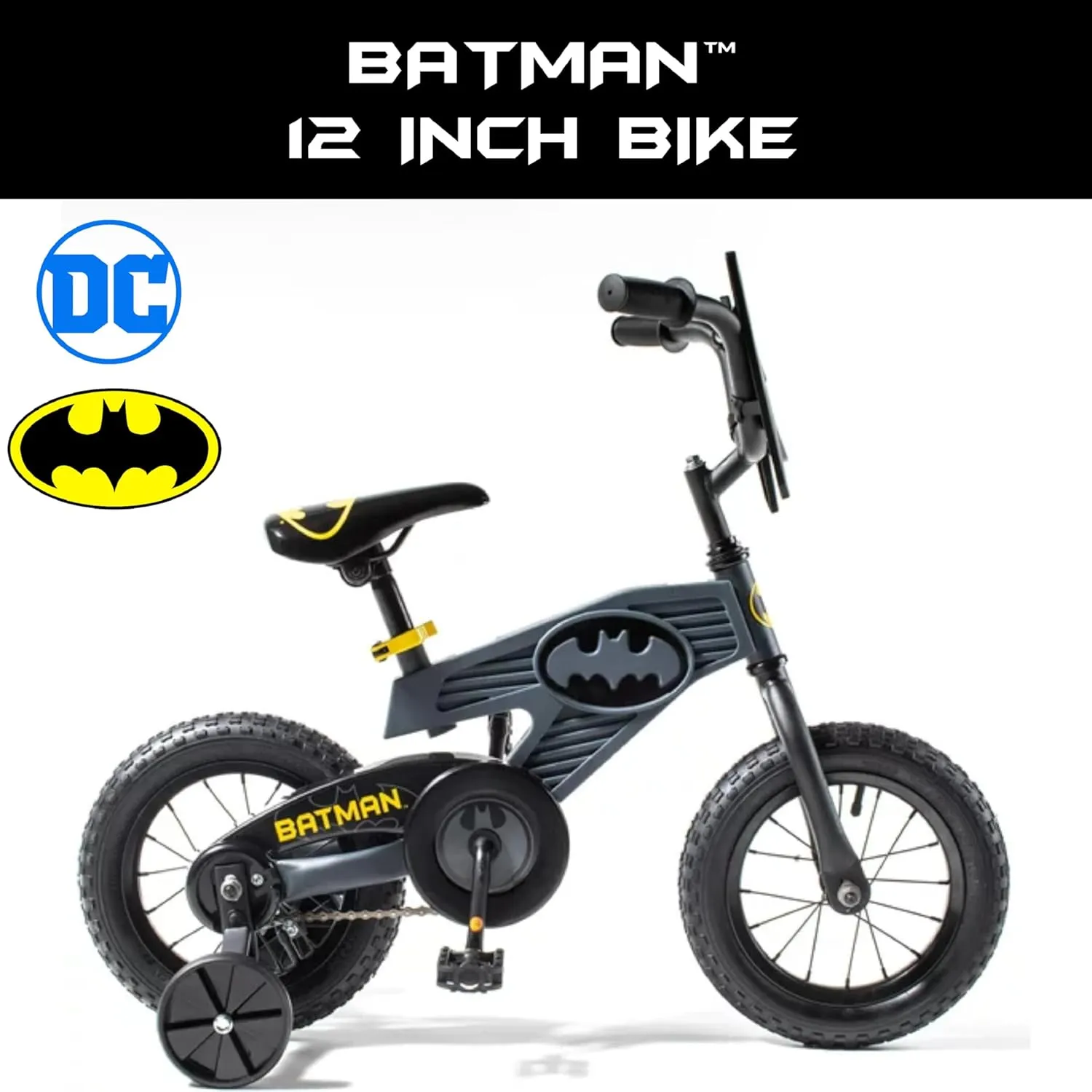 Batman 12 Inch Bike for Kids | Detachable Training Wheels for Safety and Balance | Pedal Powered Bicycle for Young Superheros | Perfect for Boys & Girls Gift | Adjustable Seat