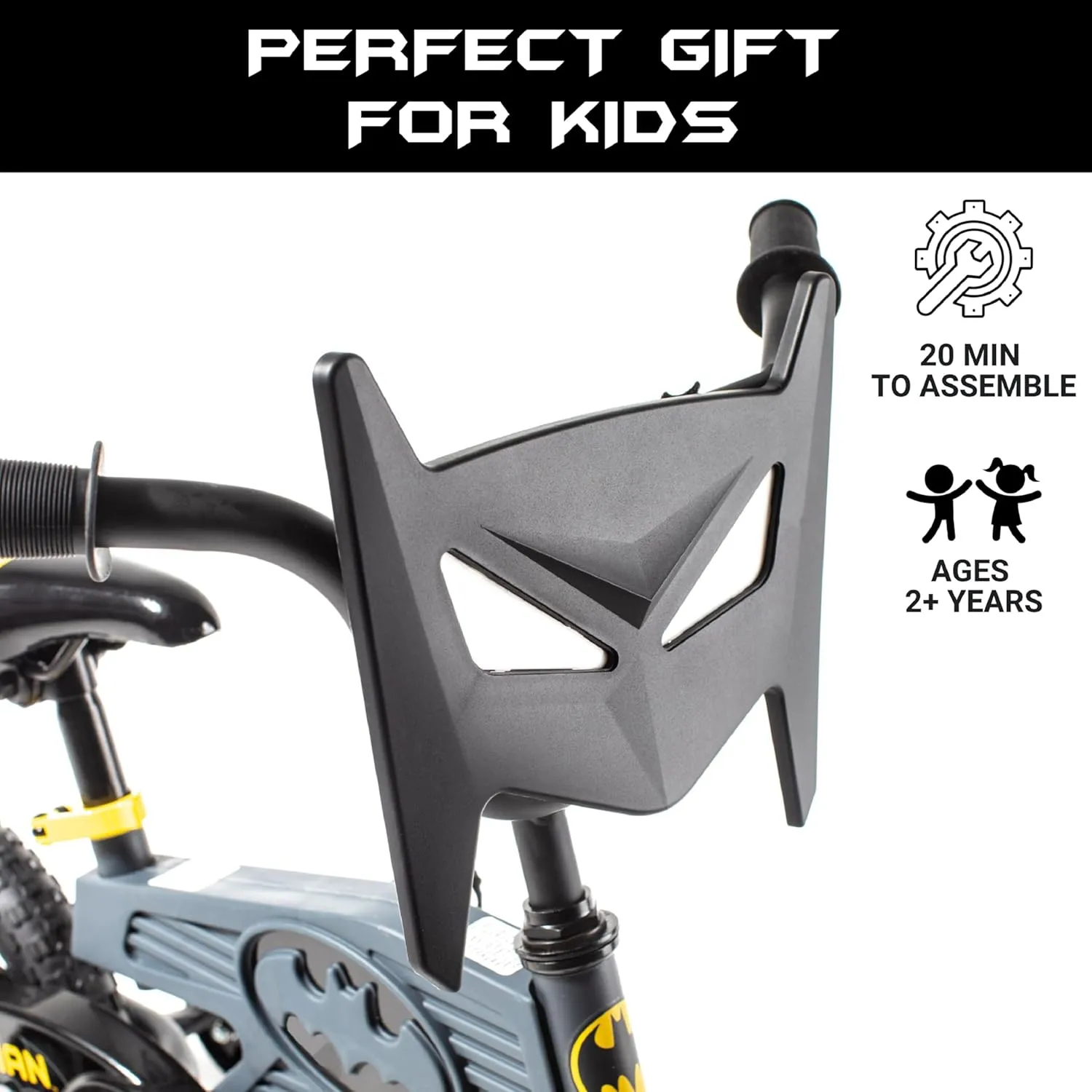 Batman 12 Inch Bike for Kids | Detachable Training Wheels for Safety and Balance | Pedal Powered Bicycle for Young Superheros | Perfect for Boys & Girls Gift | Adjustable Seat