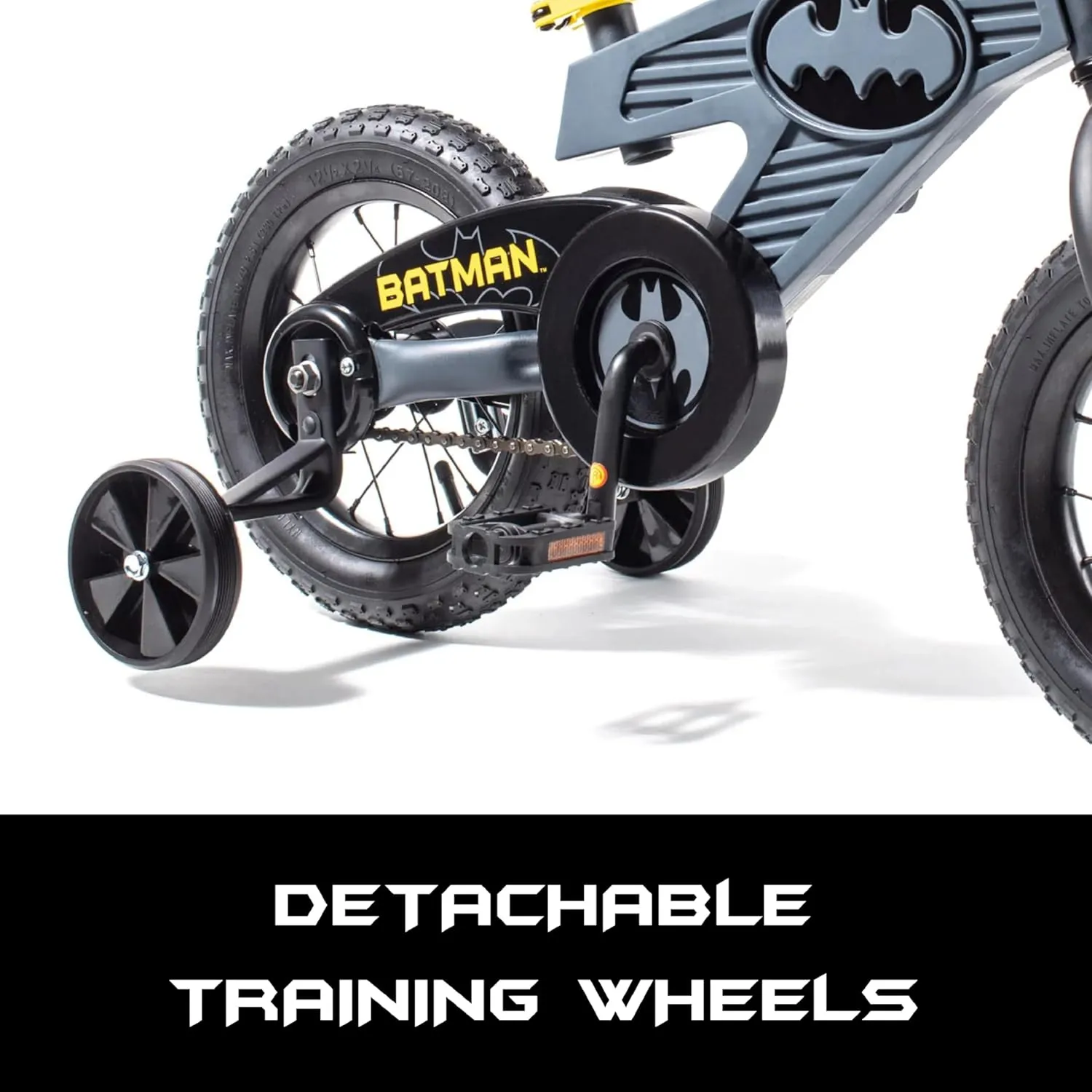 Batman 12 Inch Bike for Kids | Detachable Training Wheels for Safety and Balance | Pedal Powered Bicycle for Young Superheros | Perfect for Boys & Girls Gift | Adjustable Seat