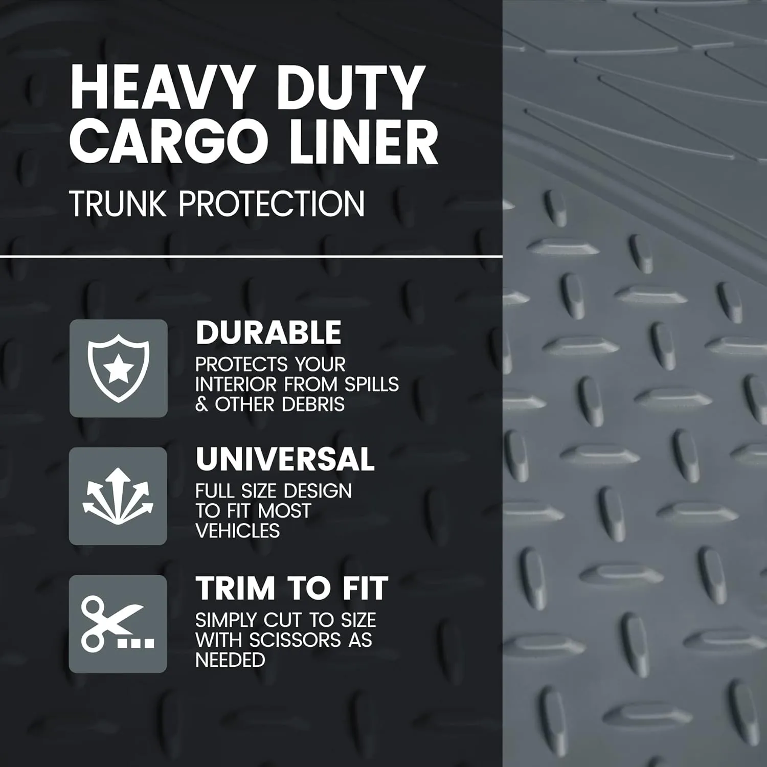 BDK Heavy Duty Rubber Cargo Mat Liner - All-Weather Trunk Protection, Trim-to-Fit Design for Cars, SUVs, Vans & Trucks - Non-Slip, Waterproof, Durable Cargo Floor Liner - 46" x 56.75" x 0.25" - Gray