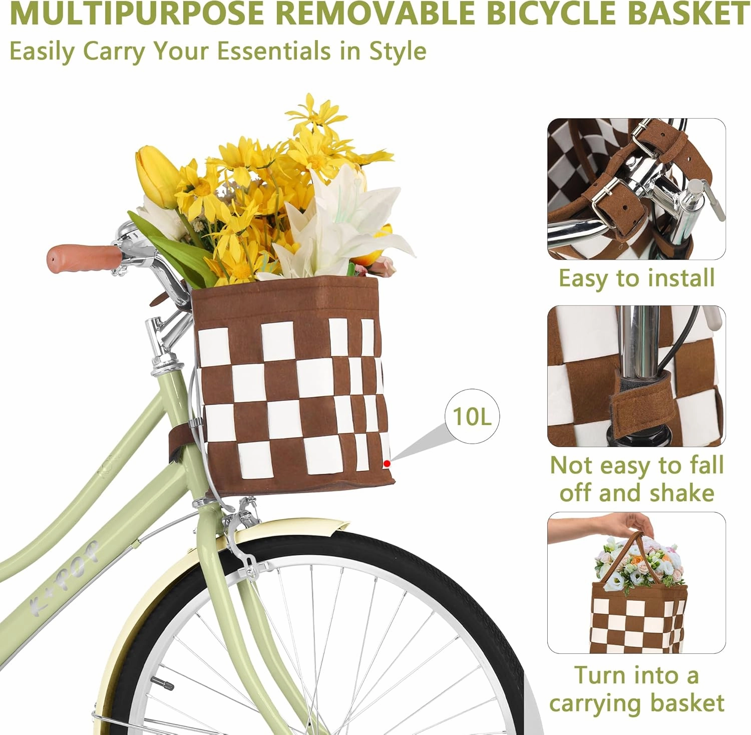 Beach Cruiser Bike for Women, 24 Inch Bikes for Women with Basket, Womens Bicycle with Adjustable Seat, Single Speed City Commuter Cruiser Bike, Adult Bicycle with Rack & Lock