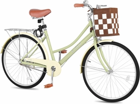 Beach Cruiser Bike for Women, 24 Inch Bikes for Women with Basket, Womens Bicycle with Adjustable Seat, Single Speed City Commuter Cruiser Bike, Adult Bicycle with Rack & Lock