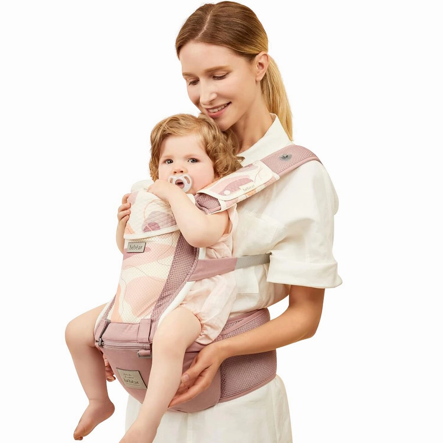 Bebamour Baby Carrier Newborn to Toddler-2 in 1 Hip Seat & Carrier Front and Back Carry with Head Hood & 3 Pieces Teething Pads& Waist Extenders & Storage Bag 0-36 Months (Green)