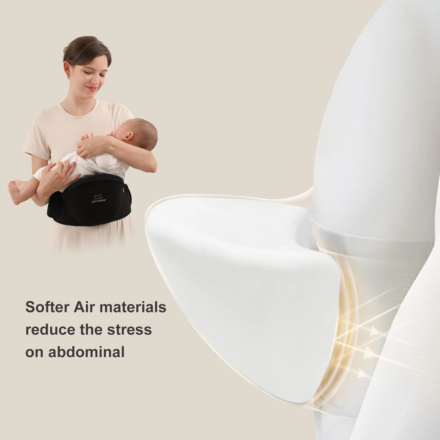 Bebamour Baby Carrier Safety-Certified Hip Seat Baby Carrier Newborn to Toddler Baby Hipseat 0-36Months with Head Hood, 3 PCS Teething Pads, Waist Extender & Storage Bag, Black