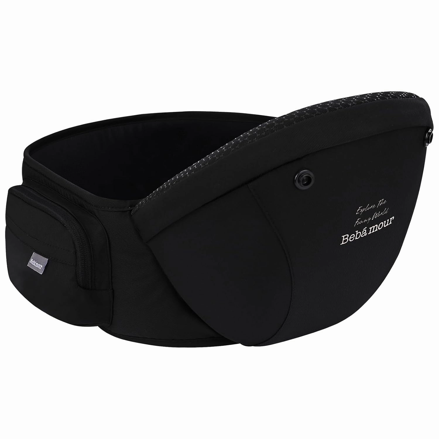 Bebamour Baby Carrier Safety-Certified Hip Seat Baby Carrier Newborn to Toddler Baby Hipseat 0-36Months with Head Hood, 3 PCS Teething Pads, Waist Extender & Storage Bag, Black