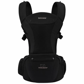 Bebamour Baby Carrier Safety-Certified Hip Seat Baby Carrier Newborn to Toddler Baby Hipseat 0-36Months with Head Hood, 3 PCS Teething Pads, Waist Extender & Storage Bag, Black
