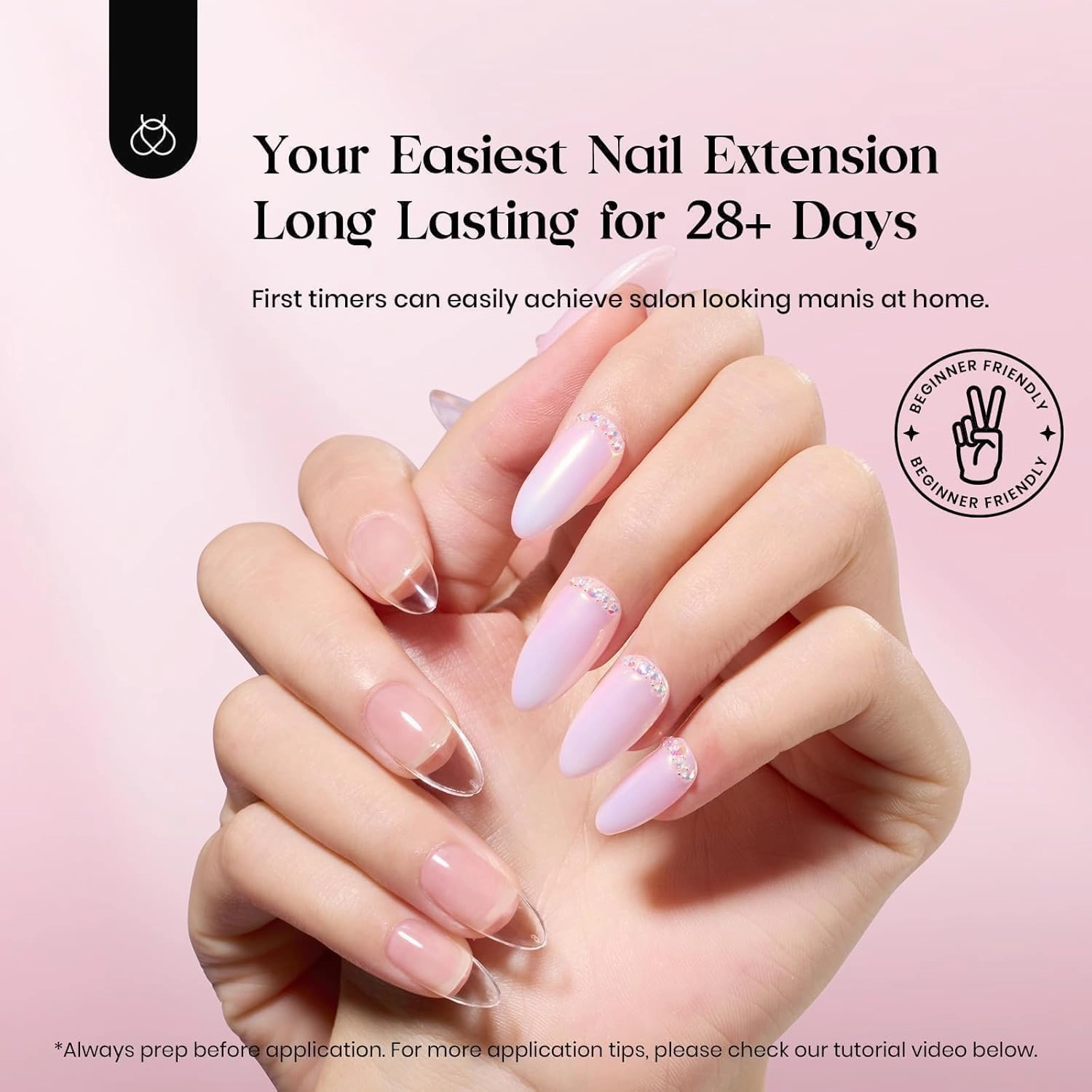 Beetles Gel Nail Kit - 600Pcs 15 Sizes Medium Almond Tips With Pink Color Gel Top Coat, Soft Clear Press-on, 5-in-1 Glue, UV Lamp - Easy Extension Set for Women
