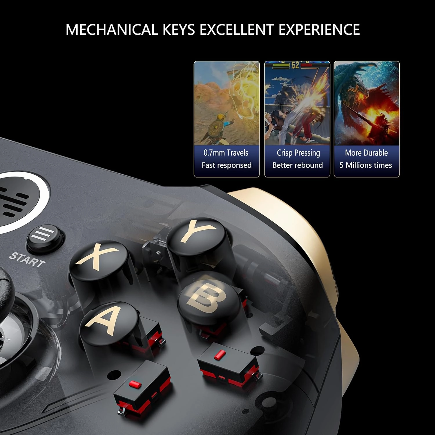BEITONG Asura 2 Pro  PC Gaming Controller - Hall Effect Joystick & Trigger, Mechanical Buttons for PC/NS/Mobile/Steam with Back paddle/Turbo/6-Axis Motion Control (Macro-Black)
