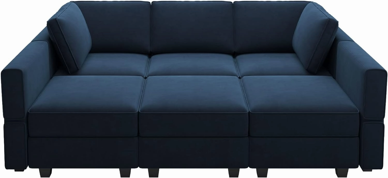 Belffin Modular Velvet Sectional Sofa with Chaise Lounge Sectional Sleeper Sofa with Storage Chaise Bed Couch for Living Room Blue