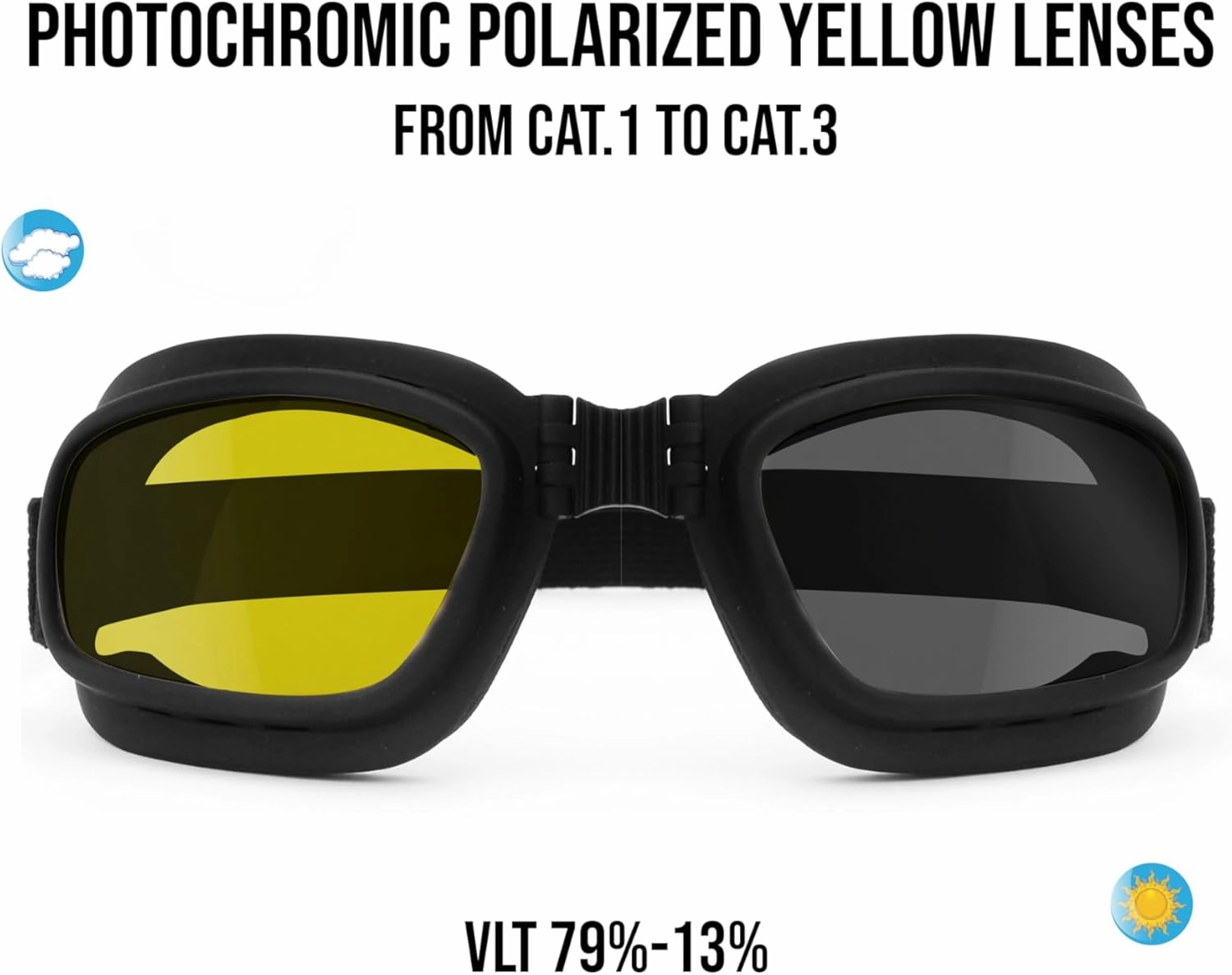 BERTONI Motorcycle Goggles Riding Padded Glasses Photochromic - Adjustable Strap - Ventilated mod. 112 Motorbike Goggles