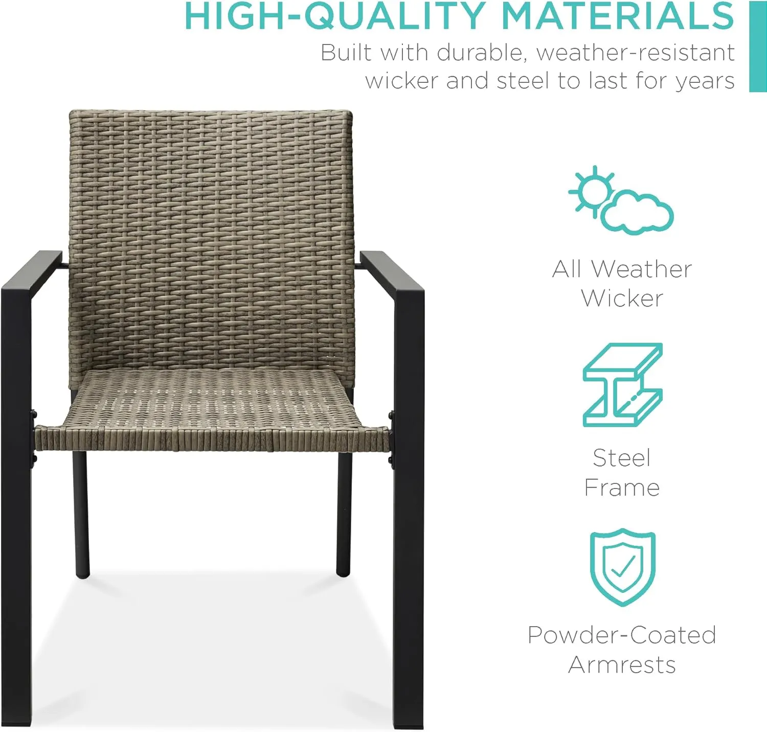 Best Choice Products Set of 2 Stackable Outdoor Wicker Dining Chairs All-Weather Firepit Armchair w/Armrests, Steel Frame for Patio, Deck, Garden, Yard - Taupe