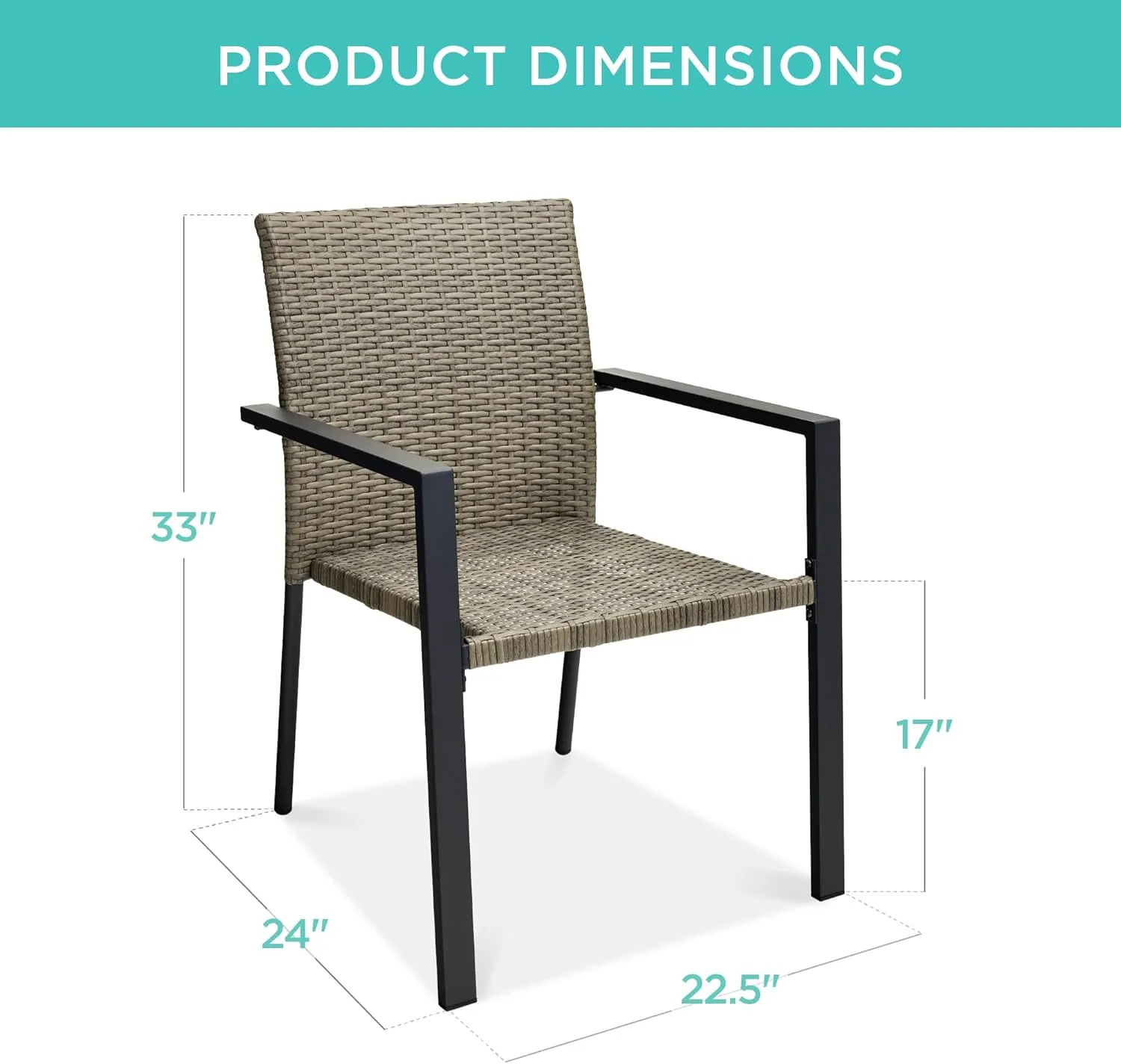 Best Choice Products Set of 2 Stackable Outdoor Wicker Dining Chairs All-Weather Firepit Armchair w/Armrests, Steel Frame for Patio, Deck, Garden, Yard - Taupe