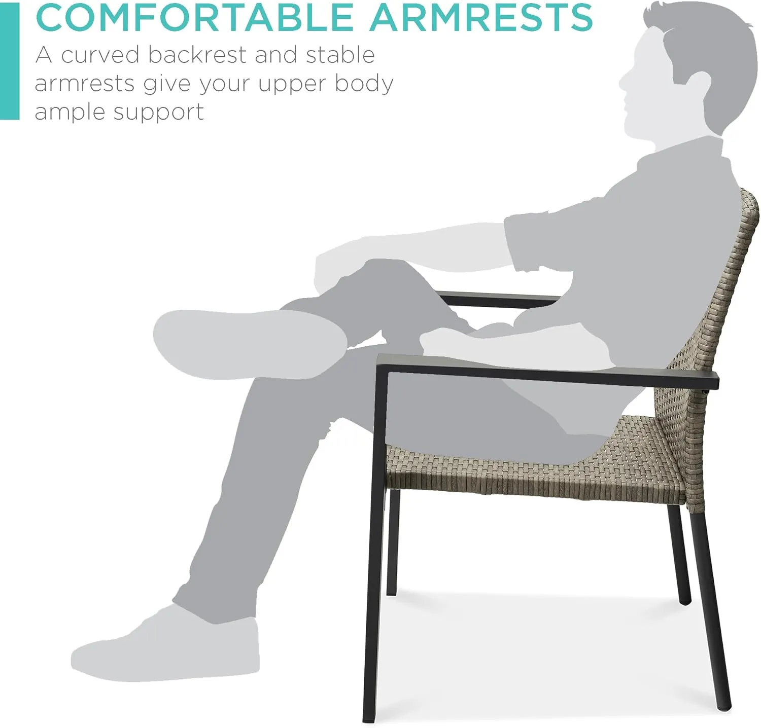 Best Choice Products Set of 2 Stackable Outdoor Wicker Dining Chairs All-Weather Firepit Armchair w/Armrests, Steel Frame for Patio, Deck, Garden, Yard - Taupe