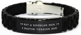 Best Boston Terrier Dog Gifts, I'm Not a Regular Mom. I'm a Boston, Cheap Black Glidelock Clasp Bracelet for Pet Lovers from Friends