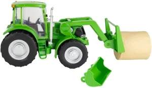 Big Country Toys Tractor & Implements, 1:20 Scale, Toy Tractor with Hay Bale and Bucket Attachment, Working Doors, Green, Ages 3 and Up…