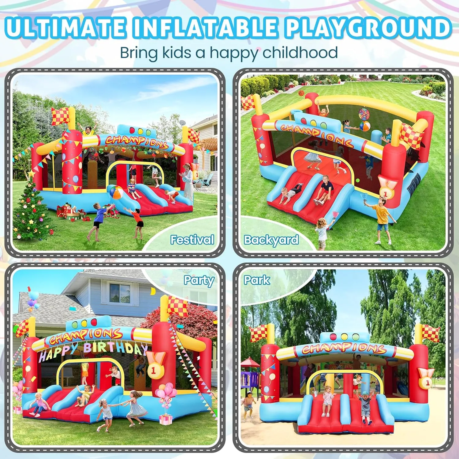 Big Inflatable Obstacle Bounce House for Big Kids, 13FT Outdoor Inflatable Bouncers, Double Basketball Hoop,Throw Ball Game,Punching Game,Jumping Bouncy Castle (Extra Large NO Blower)