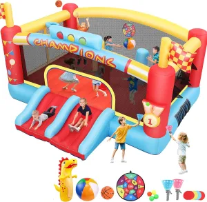 Big Inflatable Obstacle Bounce House for Big Kids, 13FT Outdoor Inflatable Bouncers, Double Basketball Hoop,Throw Ball Game,Punching Game,Jumping Bouncy Castle (Extra Large NO Blower)