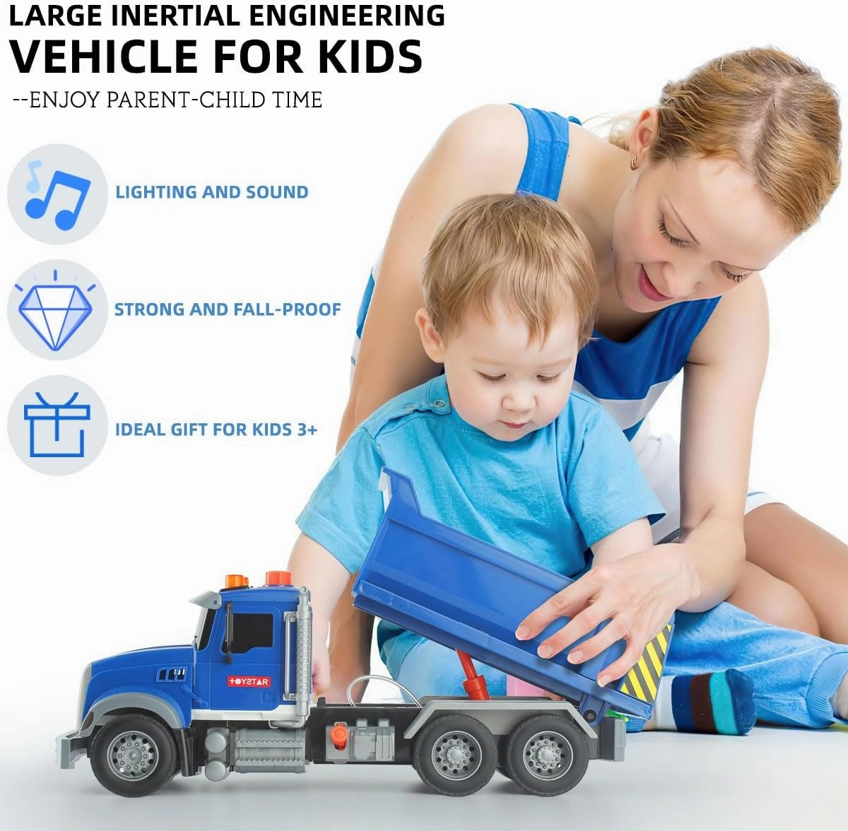 Big Dump Truck Toy - Moveable Lifting Back and Realistic Sound & Light Toys for 3 4 5 6 7 8Years Old Boys Girls Kids (Dump Truck)