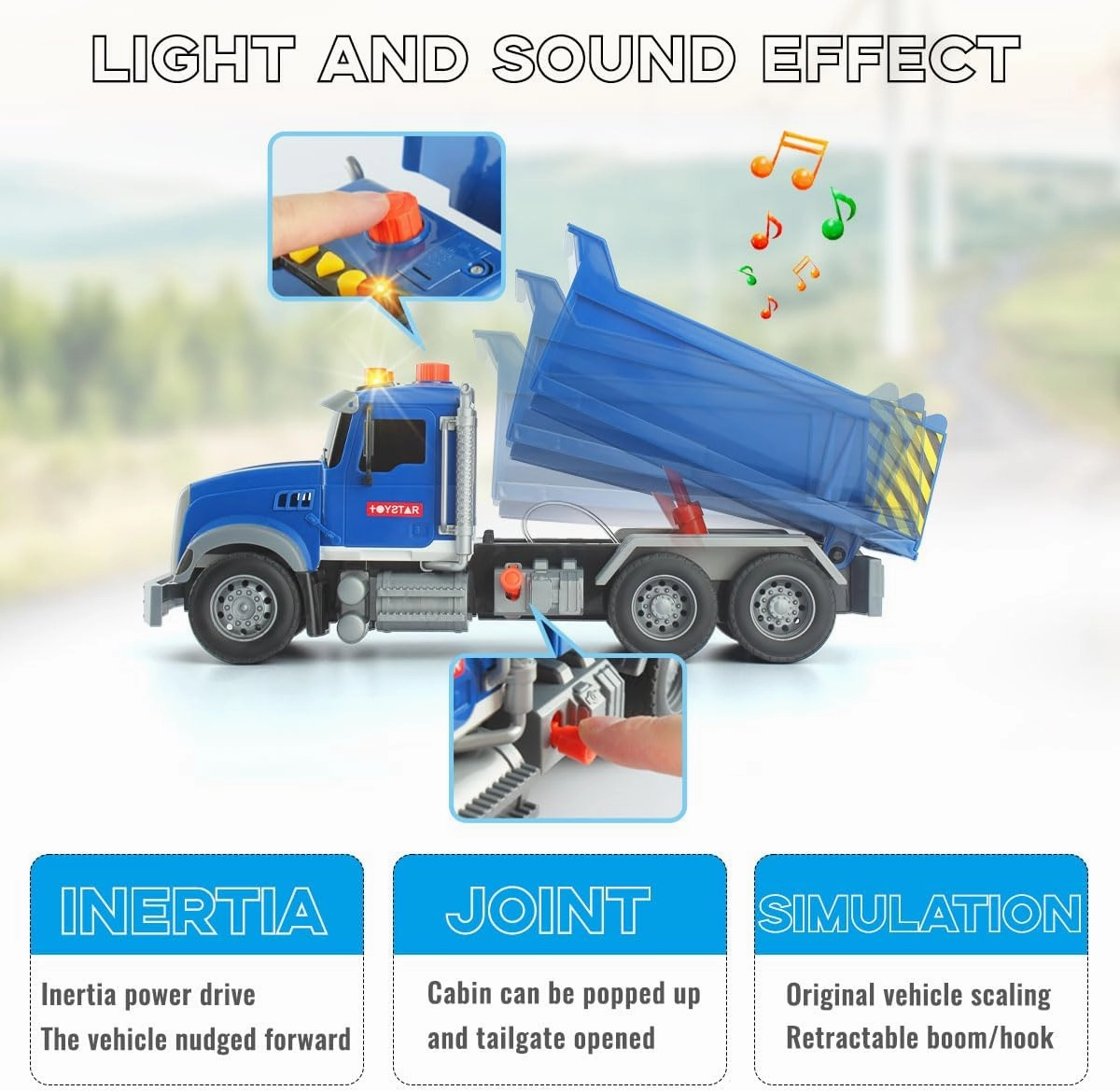 Big Dump Truck Toy - Moveable Lifting Back and Realistic Sound & Light Toys for 3 4 5 6 7 8Years Old Boys Girls Kids (Dump Truck)
