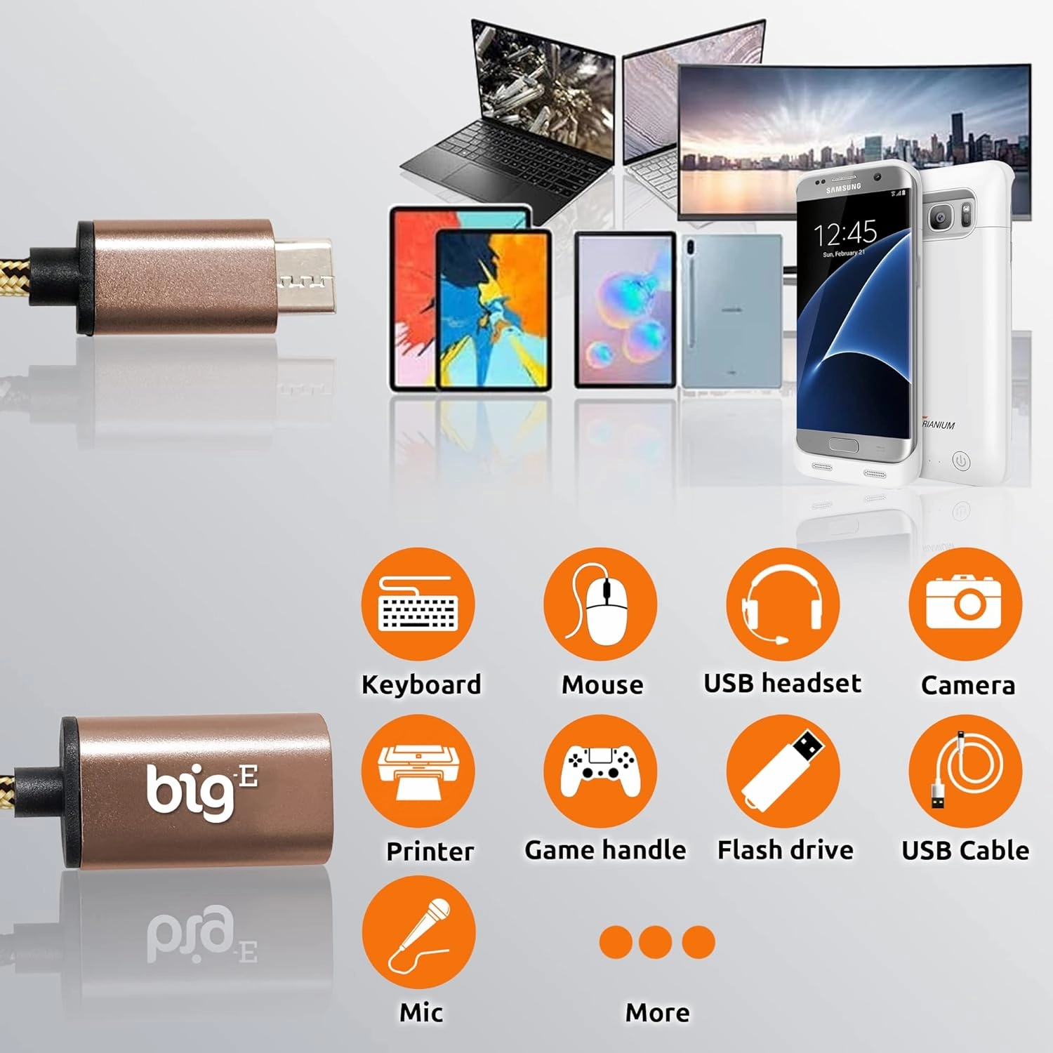 Big-E Turbo 5Gbps USB-C to USB 3.0 Adapter [2Pack] Compatible with Meizu 21 for Full USB OTG On-The-Go Thunderbolt 3/4 Short Connector USBC Male to USB Female (Gold)