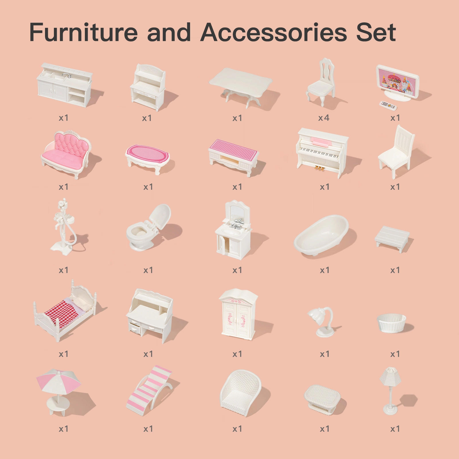 Big Wooden Dollhouse with Furniture Doll House Play Set