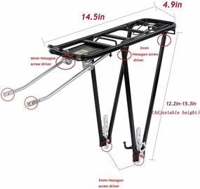 Bike Cargo Rack Cargo Universal Adjustable Bicycle Rear Luggage Touring Carrier Racks 55lbs Capacity Quick Release Mountain Road Bike Pannier Rack for 26"-29" Frames