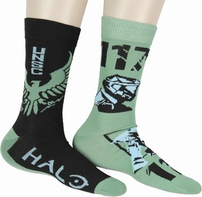 Bioworld Halo Men's United Nations Space Command Master Chief 117 2-Pack Adult Mid-Calf Video Game Crew Socks