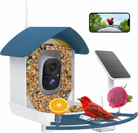 Bird Feeder with Camera,AI Identify Birds Species,Smart Bird Camera with Solar Powered,Auto Record FHD 2K Birds Video in Backyard,Instant Notifications,Ideal Gift for Family and Bird Lovers,Navy Blue