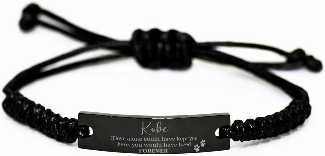 Black Rope Bracelet Gifts For Kobe - If Love Alone Could Have Kept You Here - Loss of Pet Remembrance Paw Dog Cat Lover Memorial Christmas Birthday For Him Her, Engraved Gifts