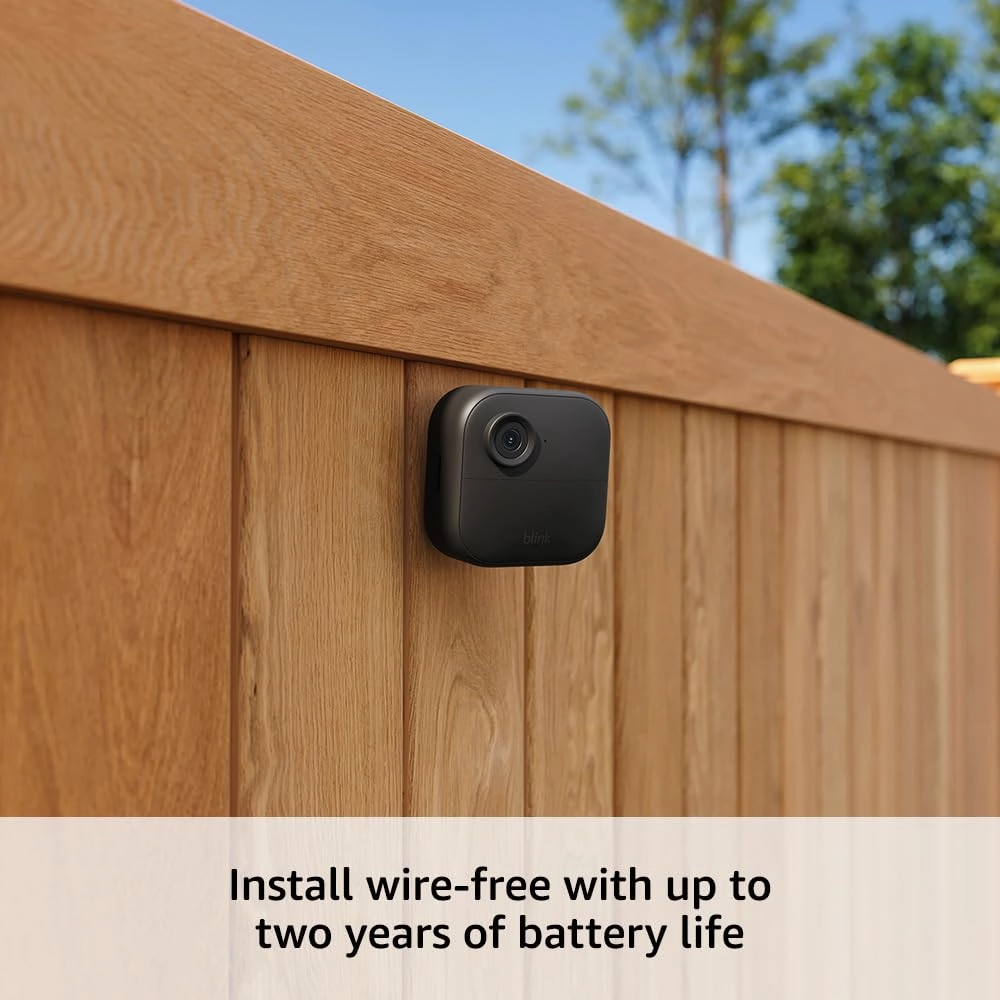 Blink Outdoor 4 (newest model), Wireless smart security camera, two-year battery, 1080p HD day and infrared night live view, two-way talk – 1 camera system
