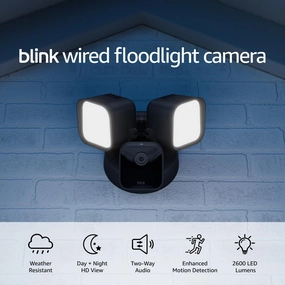 Blink Wired Floodlight Camera - Smart security camera, 2600 lumens, HD live view, enhanced motion detection, built-in siren, Works with Alexa – 1 camera (Black)