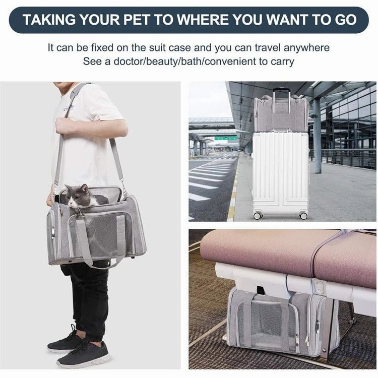 Blue Portable Pet Travel Carrier Bag - Foldable, Durable, and Comfortable for Small Dogs & Cats 40cmx25cmx25cm